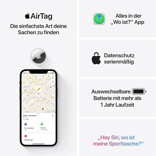 Apple AirTag 4er Pack - Finde und behalte Deine Sachen im Blick: Schlüssel,... - Image 6