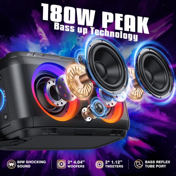 W-KING 180W PEAK Bluetooth Lautsprecher Box Groß Party laut Musikbox... - Image 2