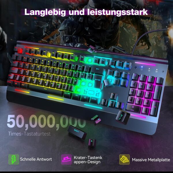 TECKNET RGB Gaming Tastatur für PC, Membran mit 105 Tasten,... - Image 5