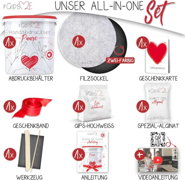 GipsME – DAS ORIGINAL - 3D Handabdruck Set für Paare – Gipsabdruck Hände -... - Image 2