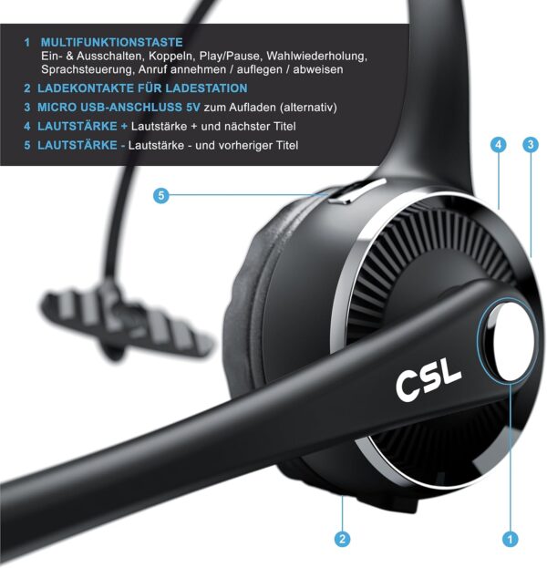 CSL - Bluetooth 5.0 Headset mit Ladestation - PC flexiblem... - Image 3