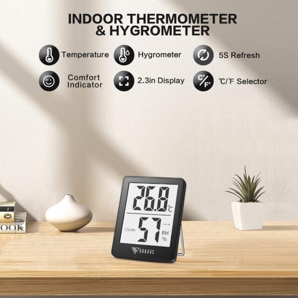 DOQAUS Digital Hygrometer Innen, 3 Stück Thermo- Schwarz - Image 2