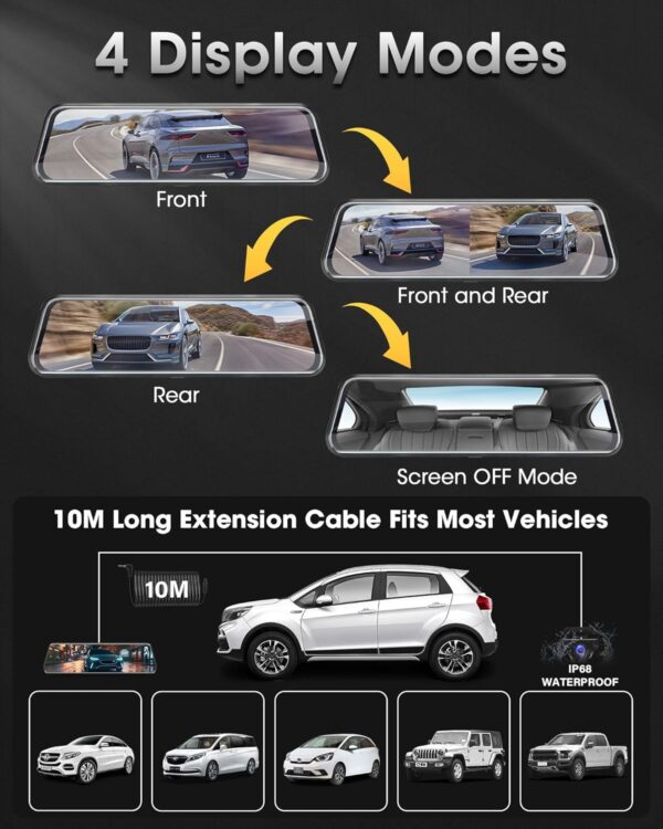 Spiegel Dashcam mit Rückfahrkamera Dual 1080P Auto Vorne Hinten... - Image 7