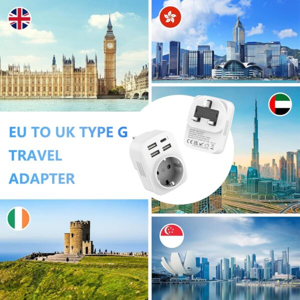 Reiseadapter UK Adapter England Deutschland Stecker mit 1 USB C 3... - Image 3