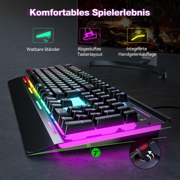 TECKNET RGB Gaming Tastatur für PC, Membran mit 105 Tasten,... - Image 3