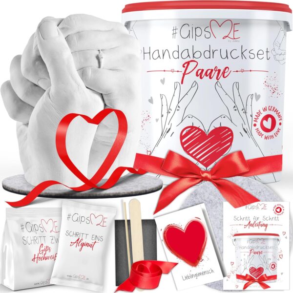 GipsME – DAS ORIGINAL - 3D Handabdruck Set für Paare – Gipsabdruck Hände -...