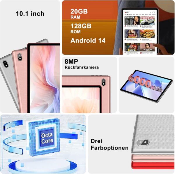 Android 14 Tablet 10 Zoll Ultraschnelles PC | 20GB RAM+128GB ROM (1TB Silber - Image 2