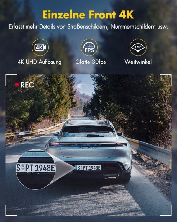 GKU Dashcam Auto Vorne Hinten 4K+1080P, 5GHz WiFi Dash Cam mit 64GB schwarz - Image 2