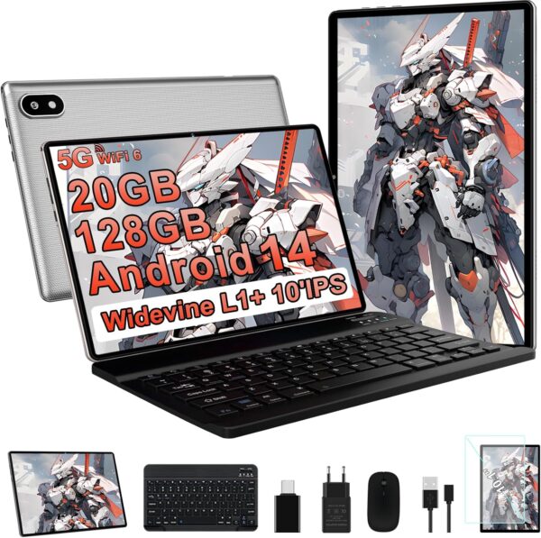 Android 14 Tablet 10 Zoll Ultraschnelles PC | 20GB RAM+128GB ROM (1TB Silber