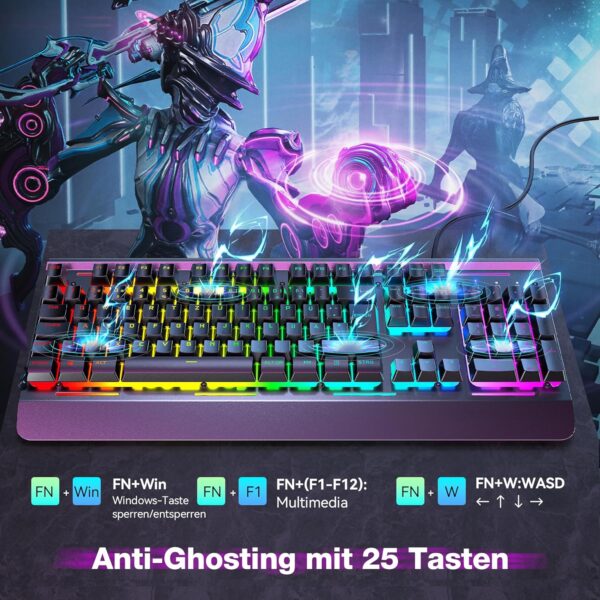 TECKNET RGB Gaming Tastatur für PC, Membran mit 105 Tasten,... - Image 4